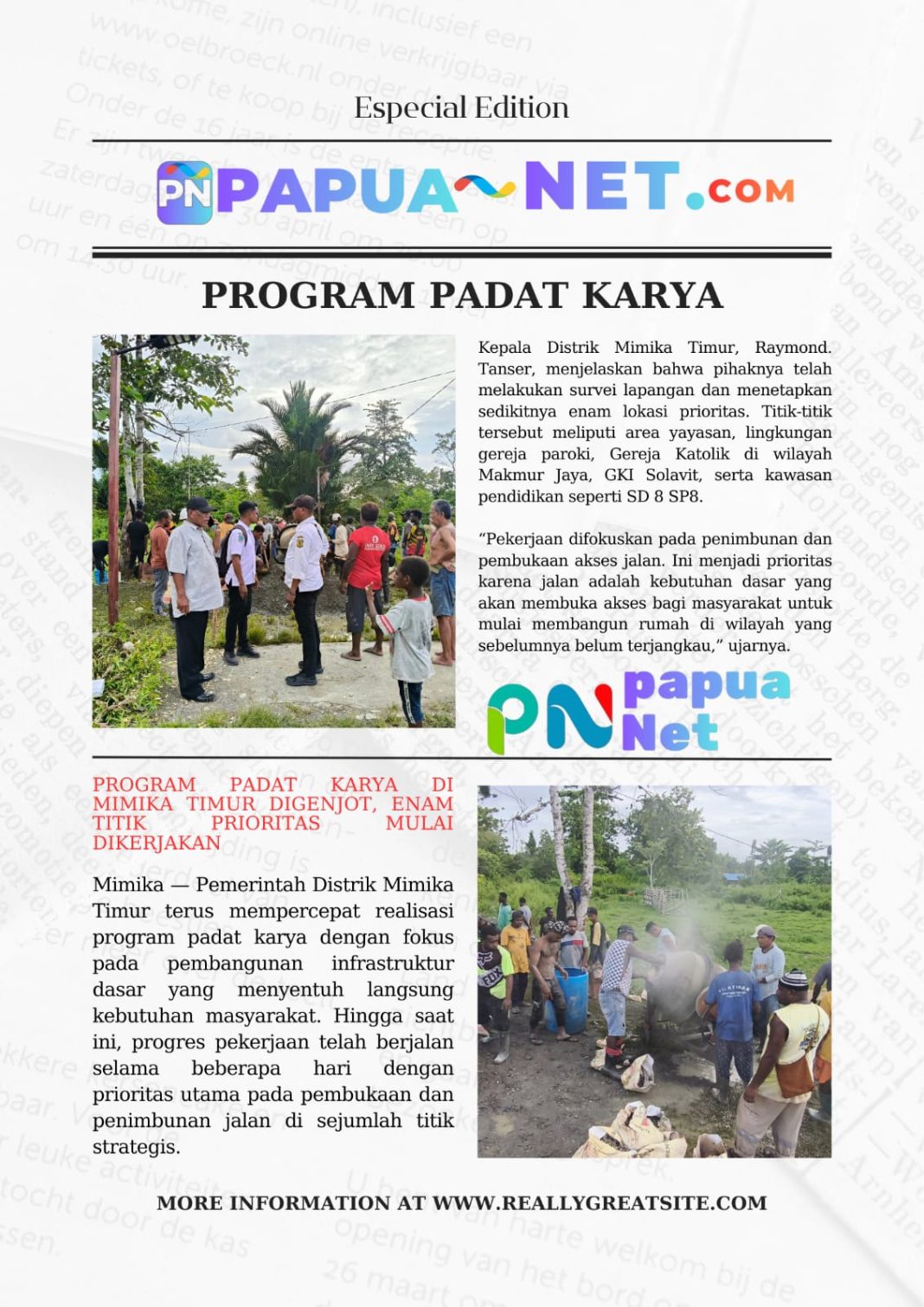 Enam Program Padat Karya di Distrik Mimika Timur Mulai Dikerjakan